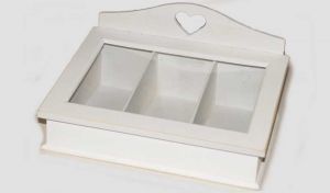 Ξύλινο Λευκό Κουτί Με 3 Θήκες&Τζάμι 31x20cm
